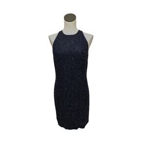 NWT Linda Allard Ellen Tracy Silk Embellished‎ Navy Blue Beaded Dress Womens 6